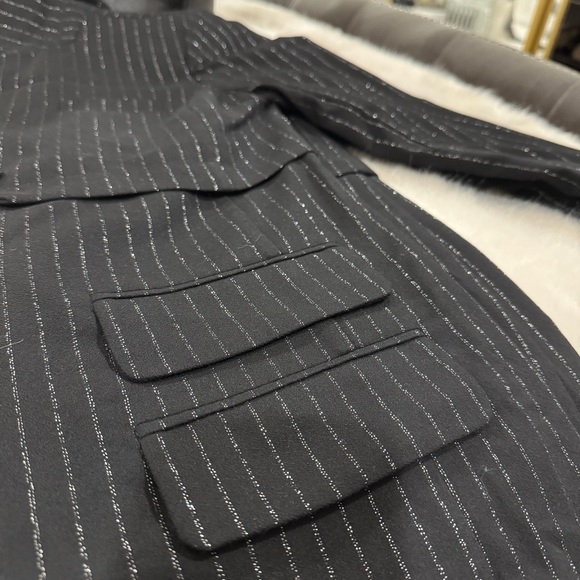 New Maeve Anthropologie black metálico pinstriped blazer xxsmall - Picture 2 of 5